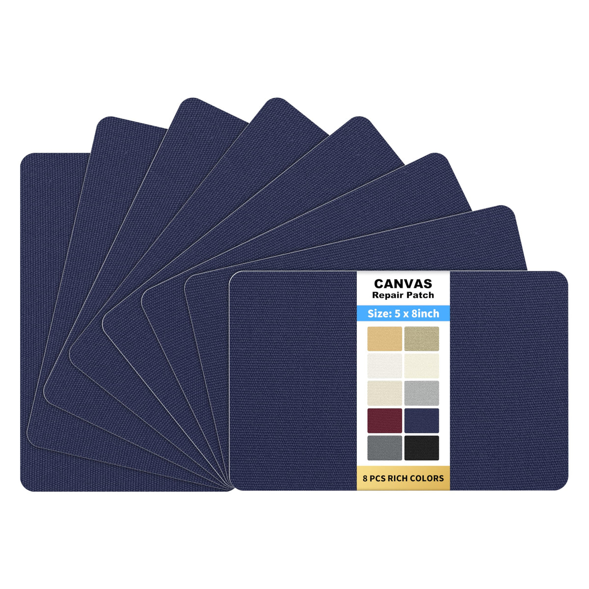 KING MOUNTAIN Canvas Repair Patch 5×8 Inch 8 Pcs Self-Adhesive Waterproof Fabric Patch for Sofas, Tents, Furniture,Tote Bags, Car Seats (Dark Blue)