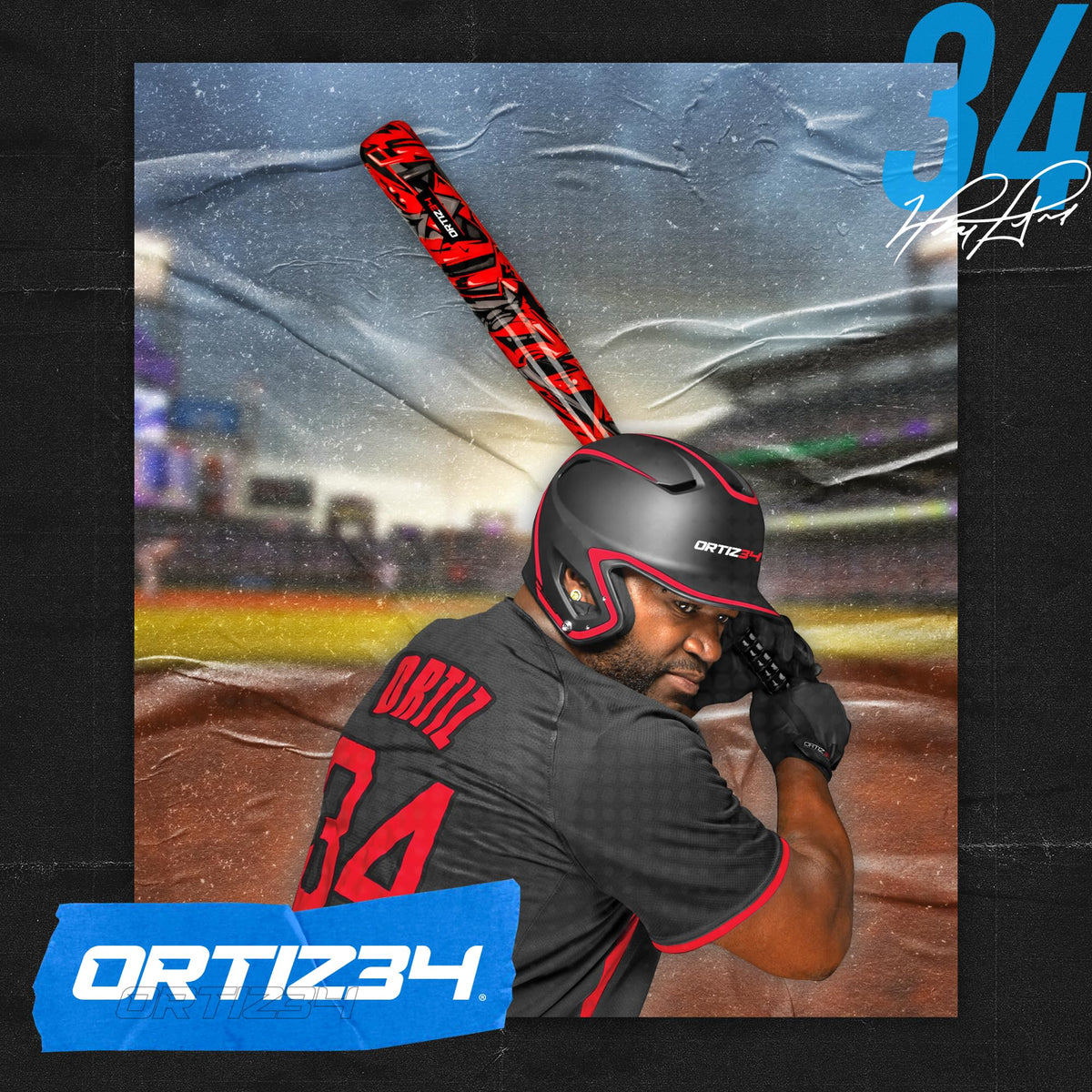 Ortiz34 Bat & Ball Set - Graffiti Plastic Bat & Ball Homerun Set- David Ortiz Backyard Baseball Set for Youth, Kids, Teenagers, Adults (Bat & Ball Set, Blue)