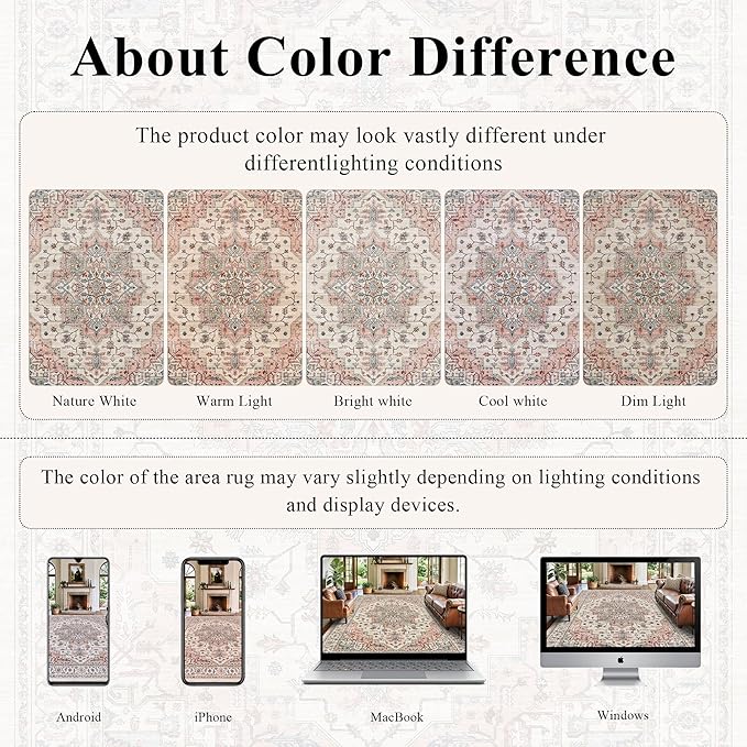 5x7 Area Rugs for Living Room Ultra-Soft Washable Rug Vintage Distressed Boho Area Rug, Non-Slip Retro Print Low Pile Stain Resistant Carpet for Bedroom Dining Room Kitchen Office
