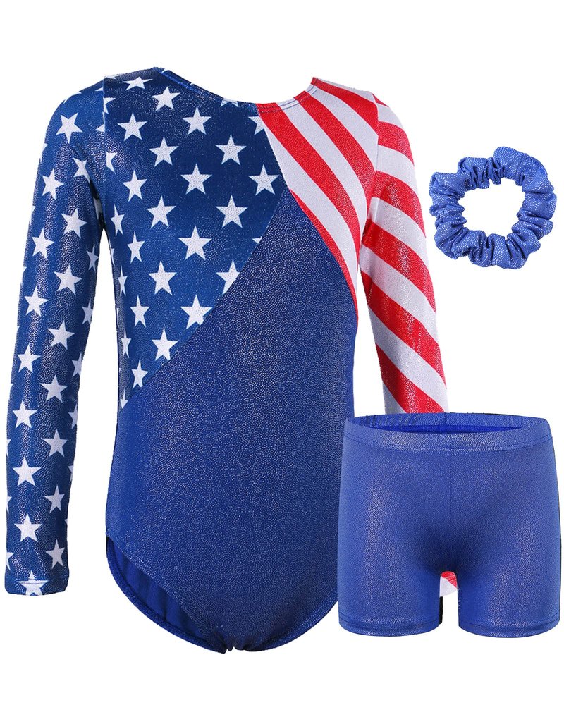 BAOHULU Gymnastics Leotards for Toddler Girls Patriotic Sparkle Red White Blue Athletic Dancewear KHB146_US_6A