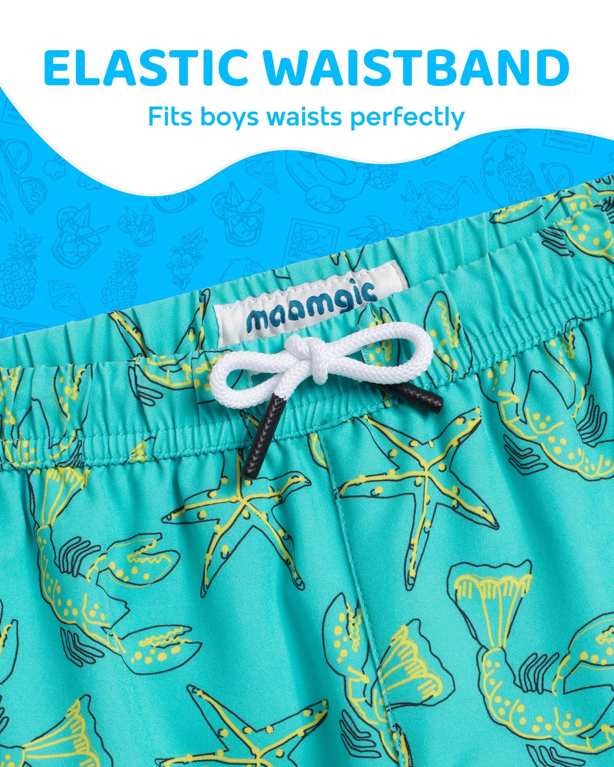maamgic Boys Swim Trunks with Compression Liner Toddler Boy Swimsuit Quick Dry 4-Way Stretch Swimming Trunks Sea World Light Green 10-12 Years