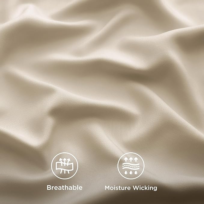 Bedsure California King Sheet Sets, Cooling Sheets for Hot Sleepers, Rayon Derived from Bamboo, Deep Pocket Up to 16 Inches, Breathable & Soft, Hotel Luxury Silky Bedding, Beige