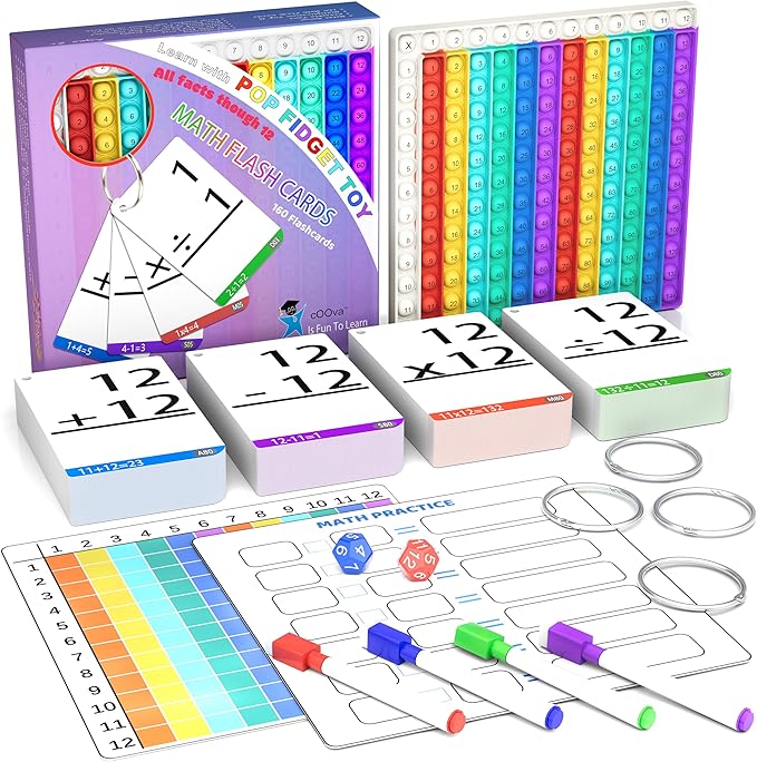 COOVA Math Games for Kids - Flash Cards for Kids - Pop it Practice with Addition, Subtraction, Multiplication & Division - Ideal for Math Learning and Skill Building.