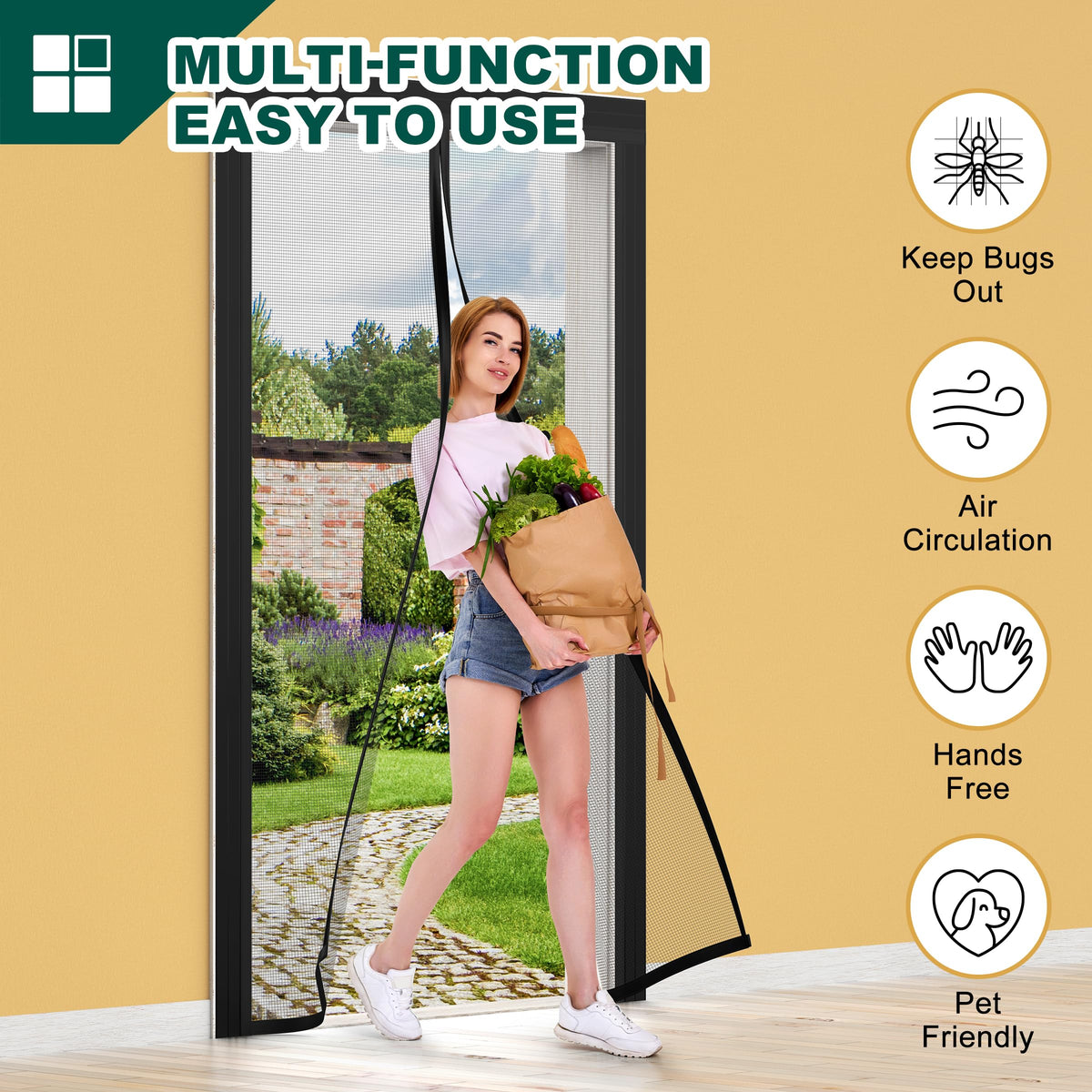 HADOR Adjustable Magnetic Screen Door Fit Door Size Width 29" - 33" Height 79" - 81", DIY Widen Heavy Duty Door Net Screen Mesh with Strong Magnet for Front Back, Black