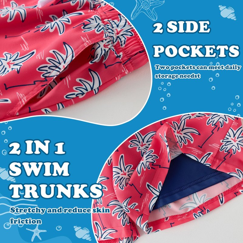 LIBREDGE Boys Swim Trunks Little Boys Swim Shorts Bathing Suit Kids Swimsuit with Compression Liner Quick Dry UPF 50+ Sun Protection 7