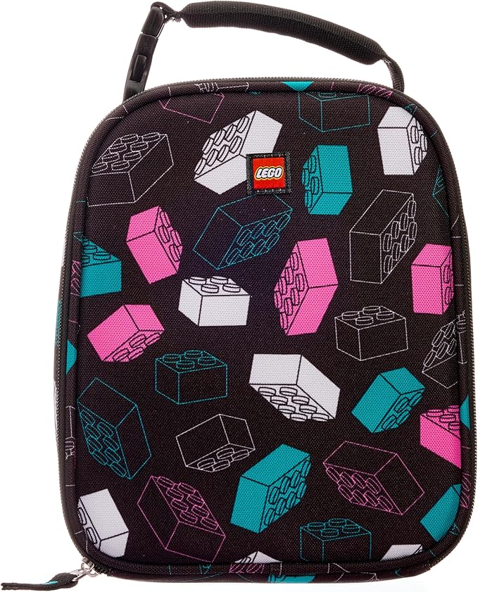 LEGO Kids Heritage Classic Lunch Box, Insulated Soft Reusable Lunch Bag Meal Container for Boys and Girls, Perfect for School or Travel, Meal Tote Keeps Food Cold with Buckle, Multicolor Brick