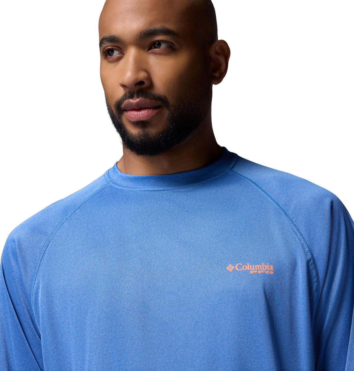 Columbia Men's PFG Terminal Tackle Long Sleeve Fishing Shirt, Vivid Blue Heather/Bright Nectar Logo, Medium