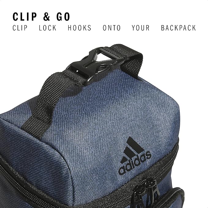 adidas Excel Insulated Lunch Bag, Cooler with Zipper, Pocket for Ice Pack, and Clip, Temperature Control Insulation