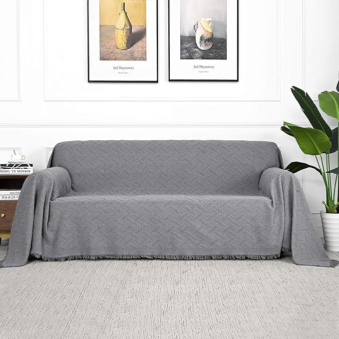 MYSKY HOME Couch Cover Sofa Covers for 3 Cushion Couch Sofa Protector Sectional Sofa Couch Cover for Pets Sofa Throws Living Room Geometrical Sofa Slipcovers for Dogs (XX-Large, 91" x 134", Grey)