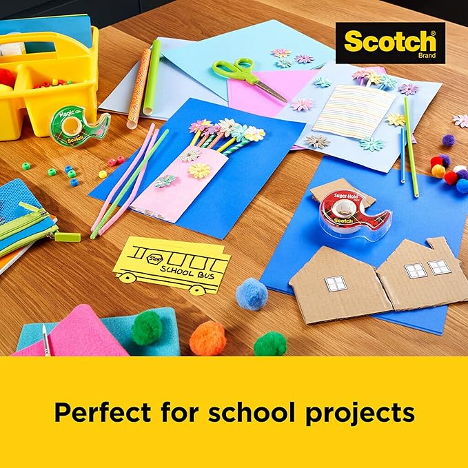 Post-it and Scotch Brand Essentials Pack, Back to School and Office Supplies, Includes Super Sticky Notes, Flags, Magic & Super Hold Tape & Multi-Purpose Scissors (Pack of 4)