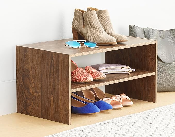 Whitmor Wood Stackable 2-Shelf Shoe Rack, Walnut, 24 inches