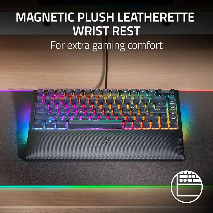 Razer BlackWidow V4 75% Mechanical Gaming Keyboard: Hot-Swappable Design - Compact & Durable - Orange Tactile Switches - Chroma RGB - MF Roller & Media Keys - Comfortable Wrist Rest - Black