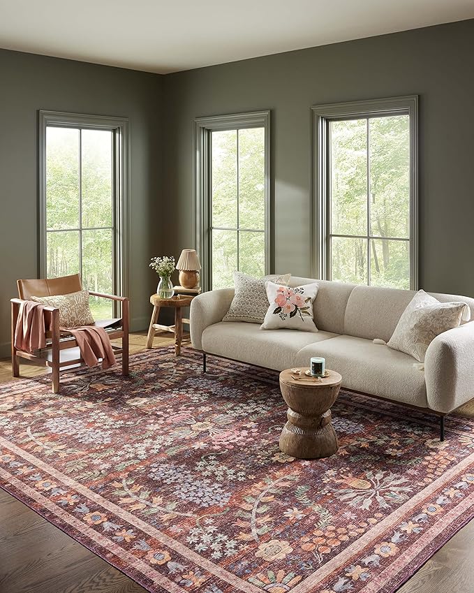Loloi Rifle Paper Co. Maison Collection MAO-06 Red 5'-0" x 5'-0" Round, .19" Pile Height, Accent Rug