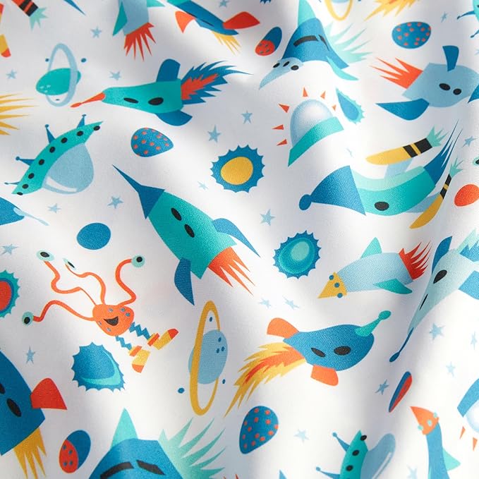 Amazon Basics Microfiber Kids' Sheet Set with Pillowcase, 4 Piece, Queen, Cosmic Adventure
