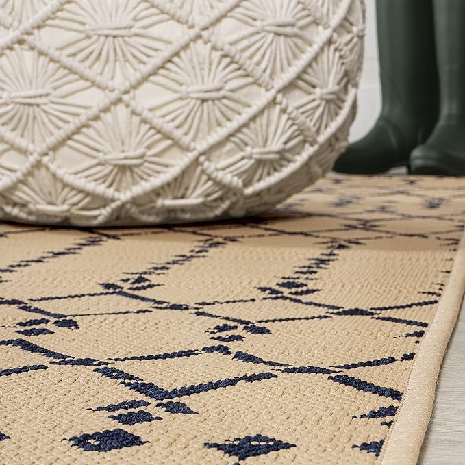 JONATHAN Y Moroccan Geometric Indoor Outdoor Area Rug 9X12 Beige/Navy, Ourika Textured Weave for Backyard, Patio, Porch, Easy-Cleaning, High Traffic, Pet-Friendly, Non-Shedding (SMB108H-9)