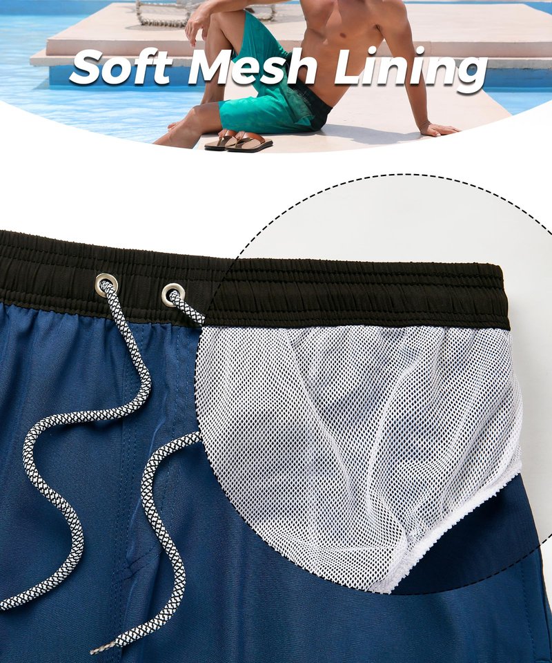 ELETOP Men's Swim Trunks Quick Dry Bathing Suit Swimming Board Shorts Mesh Lining Beach Swimwear Blue 3XL