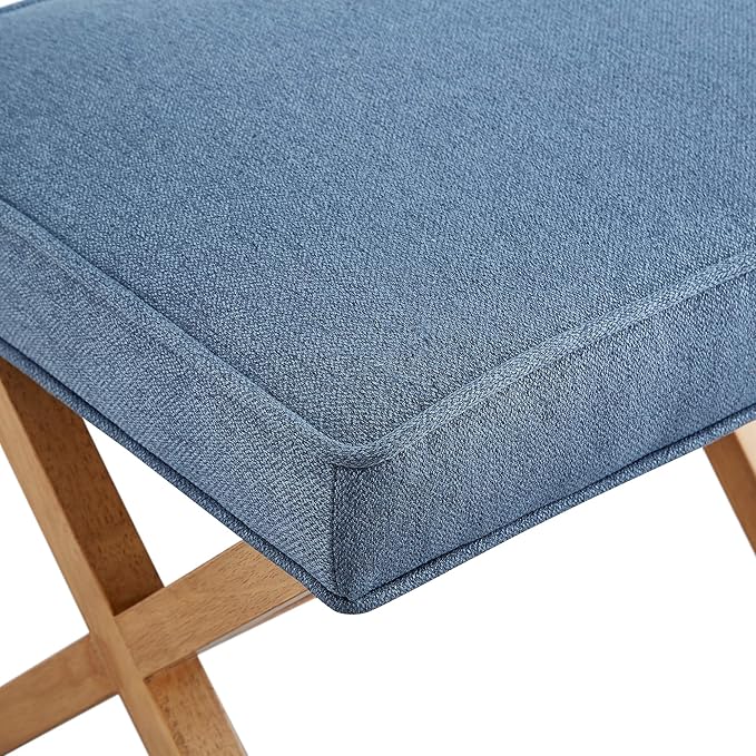 Amazon Basics Small Ottoman Foot Rest, Mid-Century Modern X Square Upholstered Fabric Stool for Living Room, Bedroom, Entryway, Extra Seating, 20"W x 18"D x 18"H, Indigo Blue