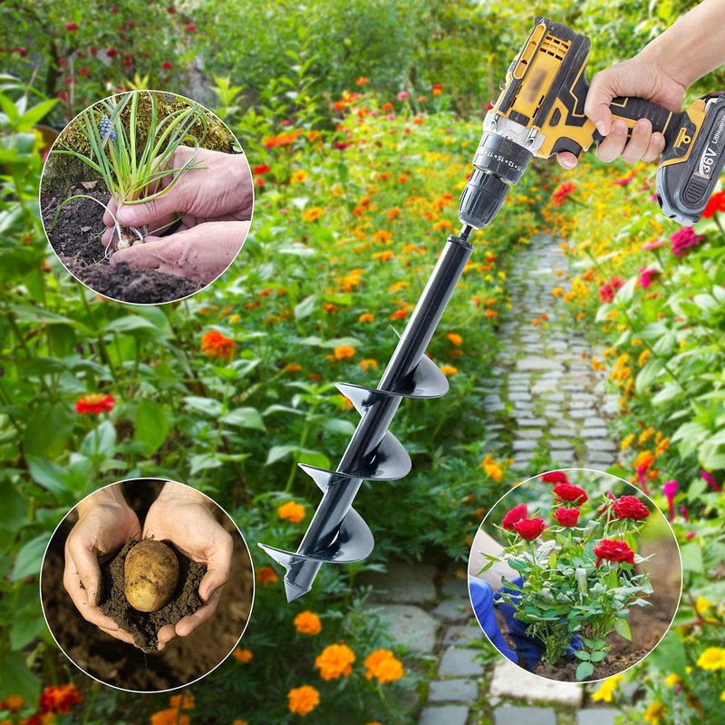 VASGOR Set of 4 (1.6x9, 2.4x12, 3.2x16, 4x16) Auger Drill Bit for Planting - Easy Planter Garden Auger - Bulb & Bedding Plant Augers - Posthole Digger for 3/8” Hex Drive Drill