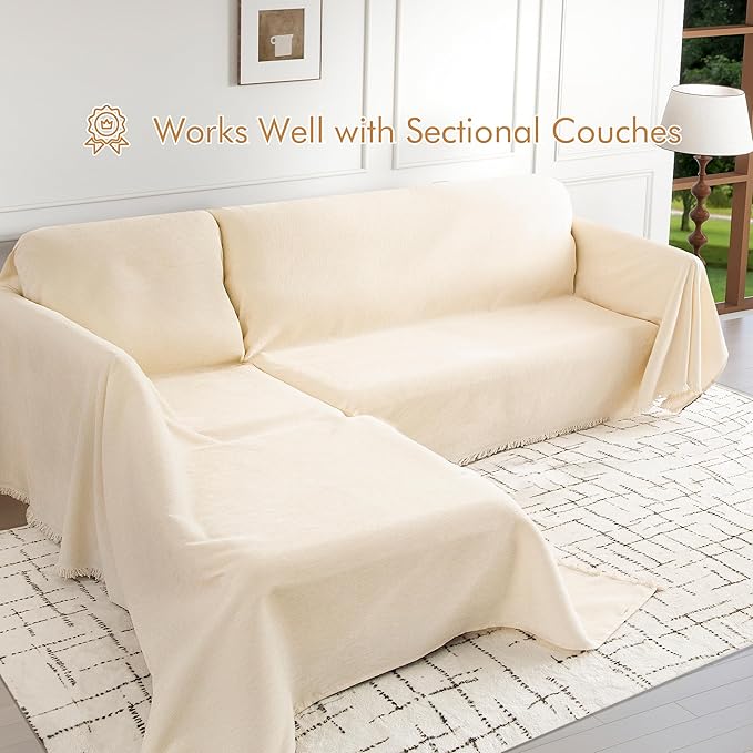 Couch Cover for 3 Cushion Couch Sofa Pet Friendly, Chenille Sectional L Shaped Sofa Cover Washable for Dogs Cats Kids, Leather Furniture Protector Slipcover Decor for Living Room, 71"x134"