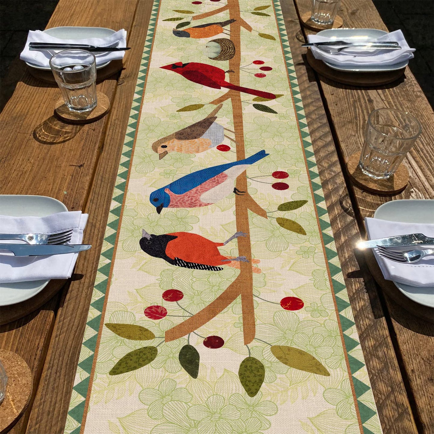 Seliem Summer Birds Tree Branches Table Runner, Cardinal Home Kitchen Dining Decor, Spring Seasonal Farmhouse Decorations Indoor Outdoor Party Supply 13x120 Inch