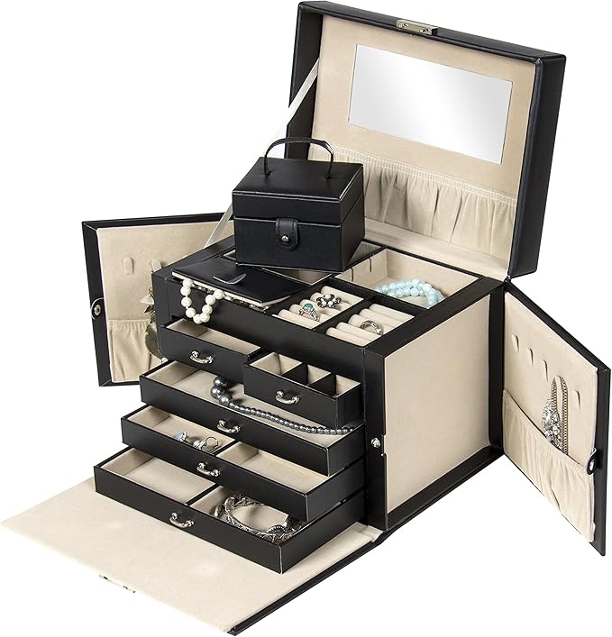 Best Choice Products Leather Box Organizer Storage With Mini Travel Case - Black