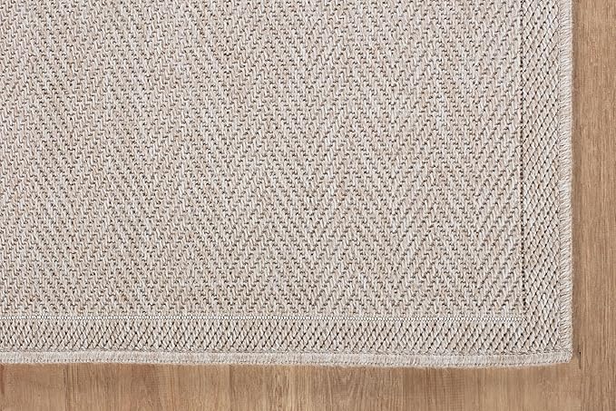 CAMILSON Easy Jute Rug 9x12, Indoor Outdoor Off-White Color Fiber Area Rugs for Living Room and Patio Rug Herringbone Seagrass Boho Woven Design Easy-Cleaning Washable Outside Carpet Alfombras 9 x 12