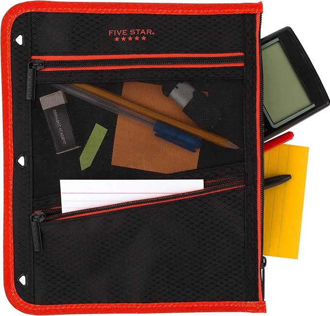 Five Star Pencil Pouch, Pen Case, 3-Pocket Zipper Pouch, Fits 3-Ring Binder, Random Color Shipped, 1 Count (50642)