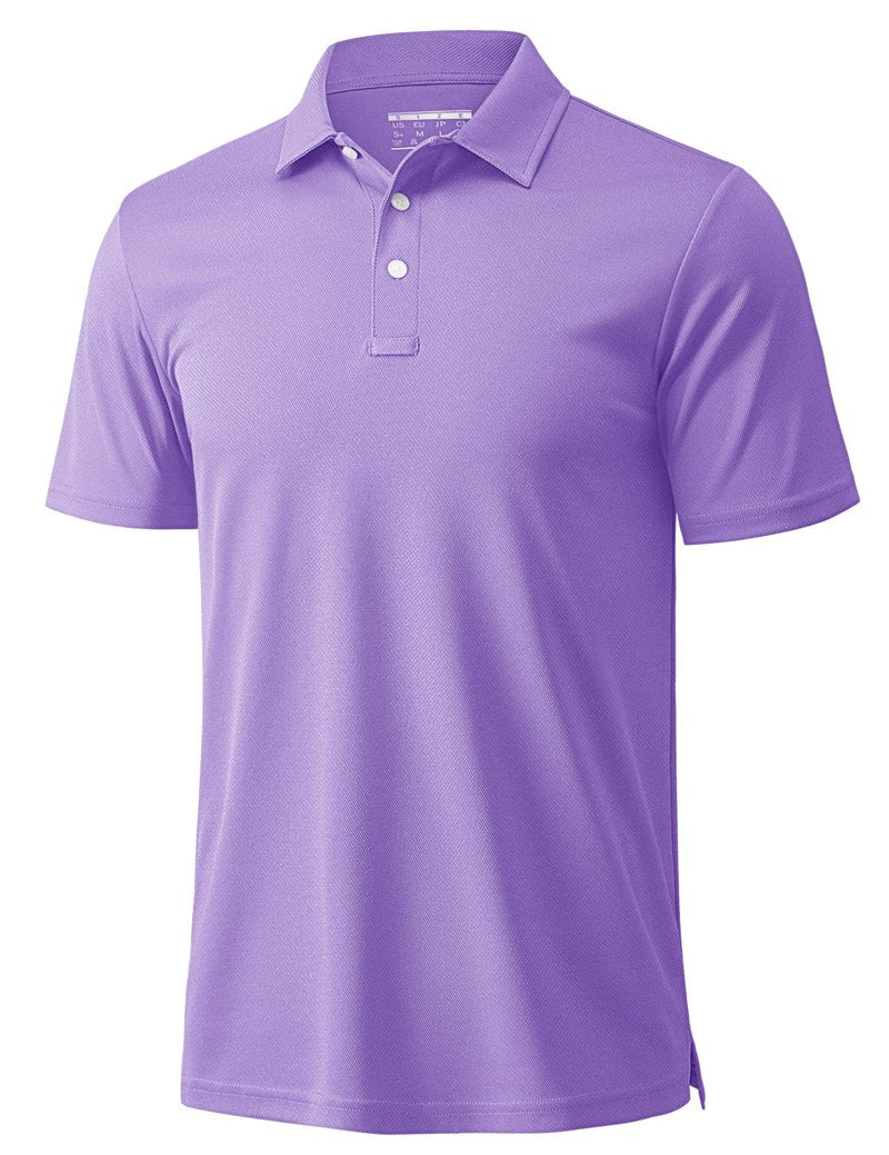 MAGCOMSEN Men's Polo Shirts Short Sleeve Athletic Pique Golf Shirt Dry Fit Performance Casual Work Polos for Men Light Purple