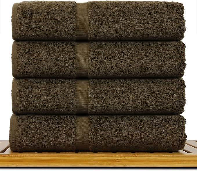 Luxury Hotel & Spa Collection Highly Absorbent, Quick Dry 100% Turkish Cotton 700 GSM, Eco Friendly Towel, for Bathroom Dobby Border Soft Bath Towel Set 27 X 54 -Cocoa, Bath Towels - Set of 4