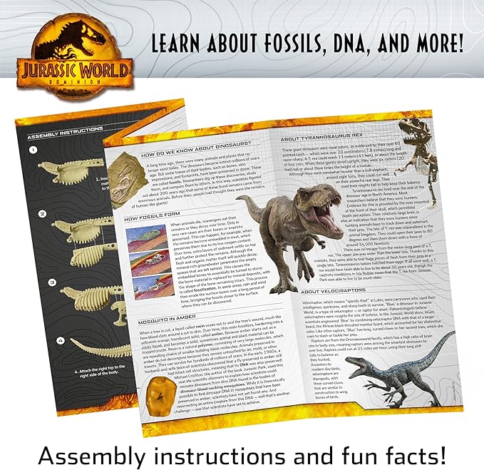 Jurassic World Dominion Dinosaur Dig – Blue, T. Rex & Amber | STEM Excavation Kit from Thames & Kosmos | Dig Out Prehistoric Treasures with Custom Jurassic World Tools | Safe, Dust-Free Activity