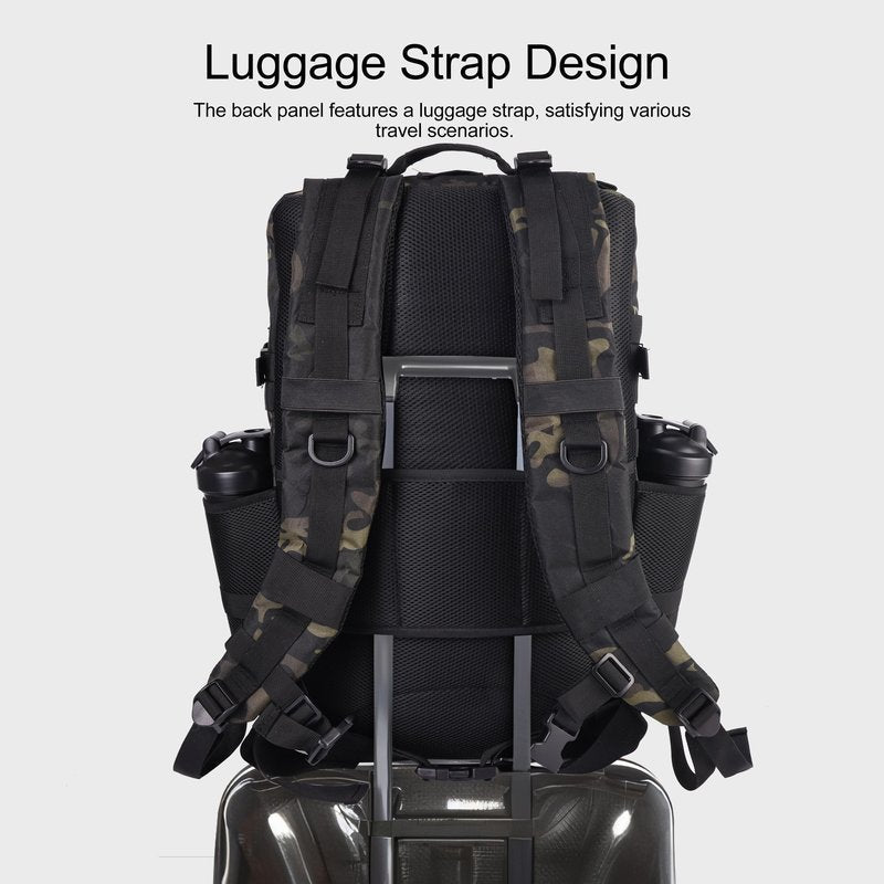 LHI Military Tactical Backpack for Men and Women 50L Army 3 Days Assault Pack Bag Large Rucksack with Shoe Compartment - Black CP