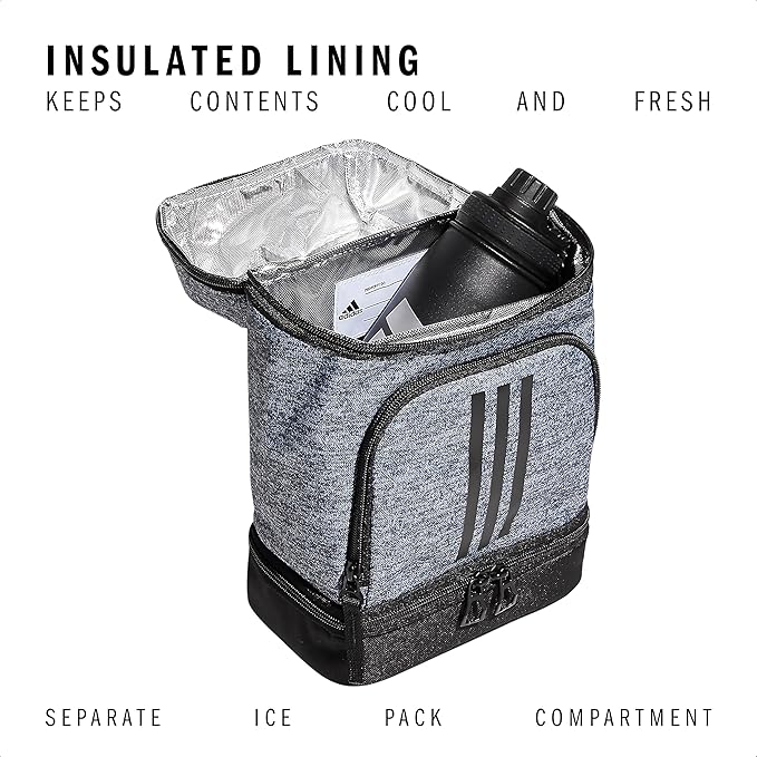 adidas Excel Insulated Lunch Bag, Cooler with Zipper, Pocket for Ice Pack, and Clip, Temperature Control Insulation