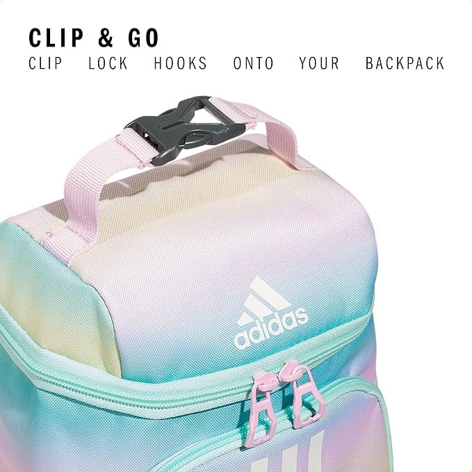 adidas Excel Insulated Lunch Bag, Cooler with Zipper, Pocket for Ice Pack, and Clip, Temperature Control Insulation