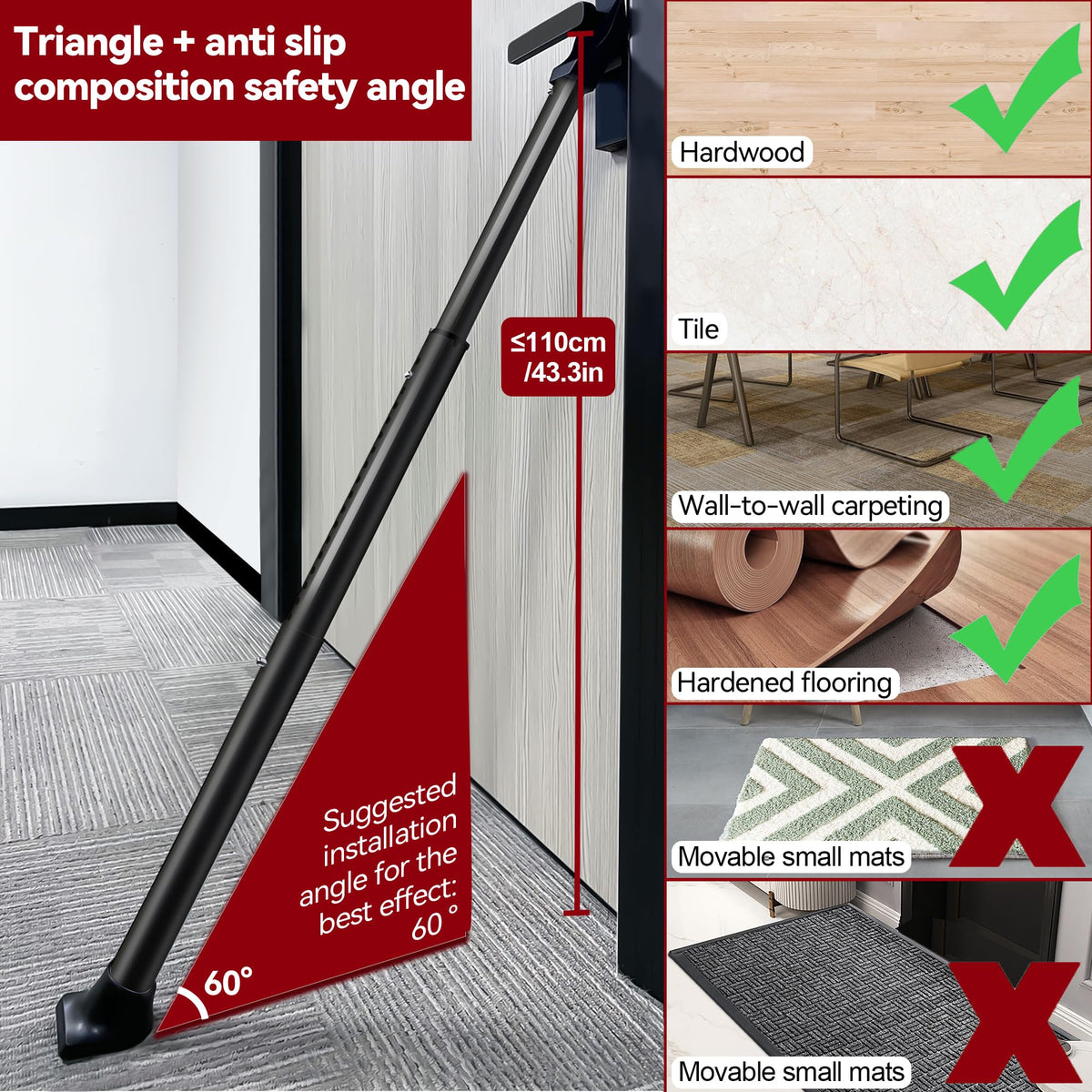AceMining Upgraded Door Security Bar & Sliding Patio Bar, Heavy Duty Stoppers Adjustable Jammer for Home, Apartment, Travel (2 Pack,Black)