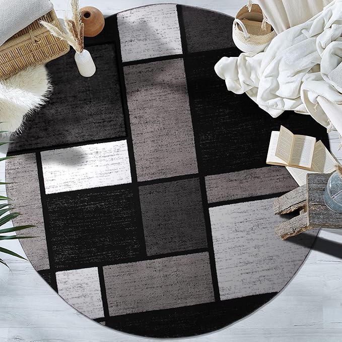 Rugshop Contemporary Modern Boxes for Home Office,Living Room,Bedroom,Kitchen Non Shedding Area Rug 6' 6" Gray (6' 6" Diameter)