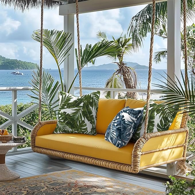Outdoor Pillow Covers for Patio Furniture 20x20 Inch, Decorative Patio Throw Pillow Covers Set of 2, Modern Square Cushion Cases for Porch Garden Home Office, Palm Blue