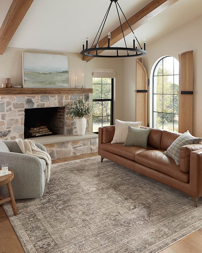 Loloi Magnolia Home by Joanna Gaines Millie Collection MIE-03 Charcoal/Dove 5'-3" x 5'-3", .25" Pile Height, Round Area Rug