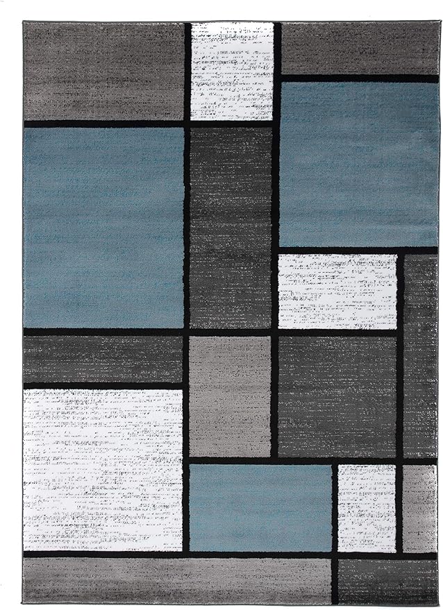Rugshop Contemporary Modern Boxes for Home Office,Living Room,Bedroom,Kitchen Non Shedding Area Rug 6' 6" X 9' Blue/Gray