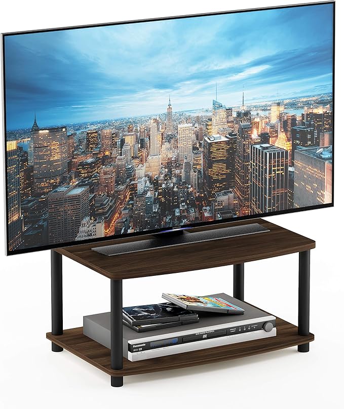 Furinno TURN-N-TUBE TV Riser Stand, 2-Tier Small Elevated No Tools TV Stand, TV Console for TV up to 32 inch, 15.8 x 23.8 x 11, for Living Room, Bedroom, Columbia Walnut