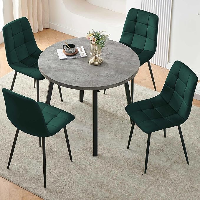 Modern 4-Person Round Dining Table Set, Space-Saving for Kitchen, Living Room, Apartment, Includes Dining Table & 4 Green Chairs,Small Dining Room Set for 4