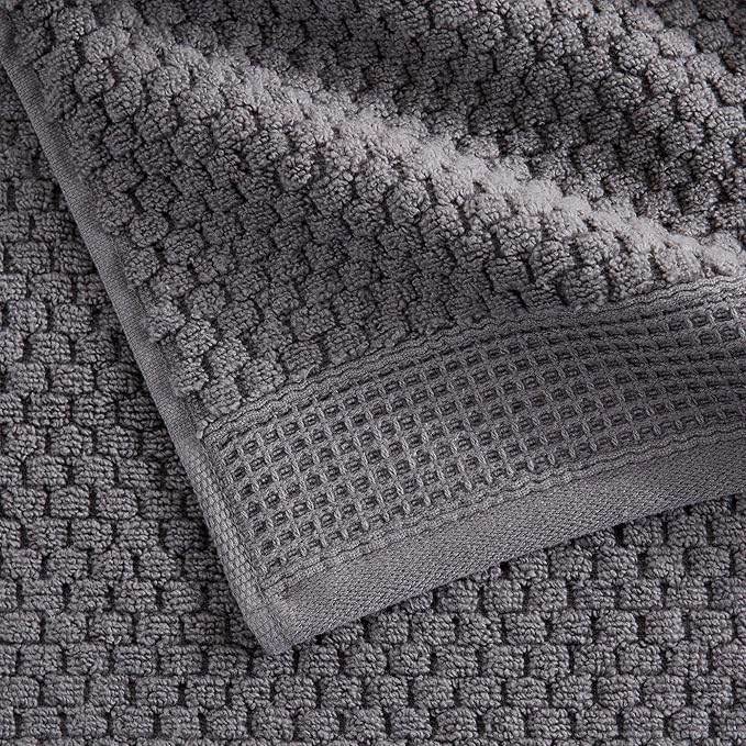 Market & Place 100% Cotton Waffle Textured Bath Towels Set of 4 | Super Soft Quick Dry Bath Towels | Decorative Towels for Bathroom | Belle Collection (Charcoal)
