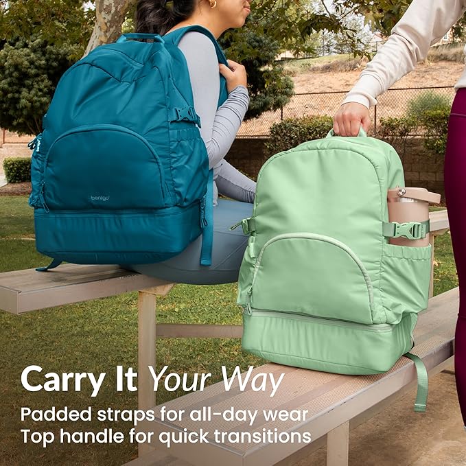 Bentgo 2-in-1 Adult Backpack & Insulated Lunch Bag – Lightweight, Water-Resistant Travel Backpack with 9 Compartments, Laptop Sleeve & Trolley Sleeve for Work & Everyday Use (Clay Green)