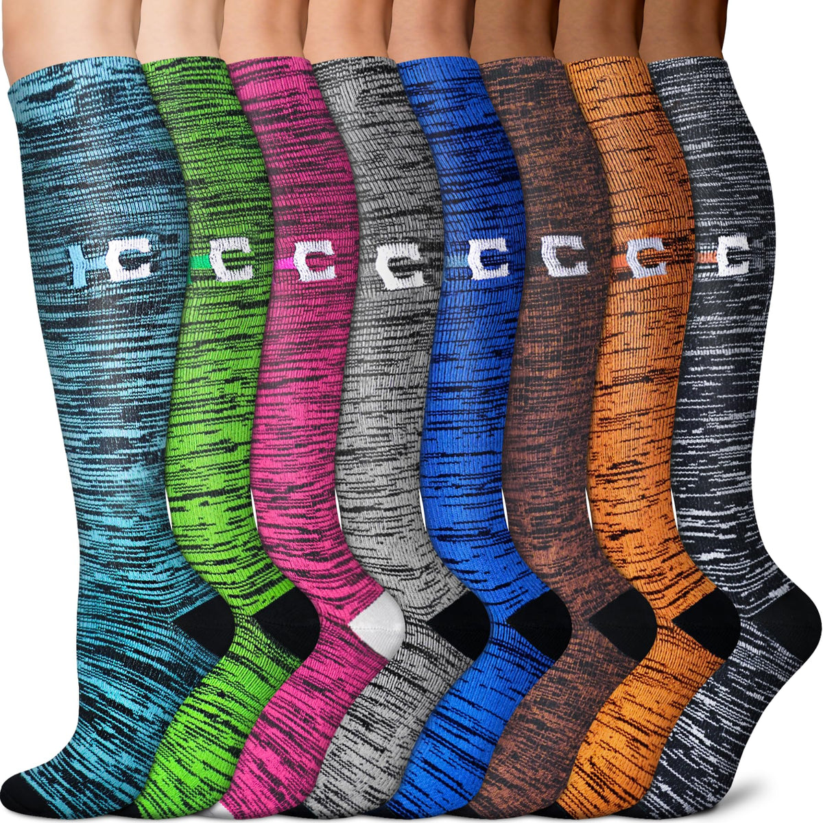 Graduated Medical Copper Compression Socks for Men & Women Circulation 8 Pairs 20-30mmHg - Best for Running Athletic Cycling