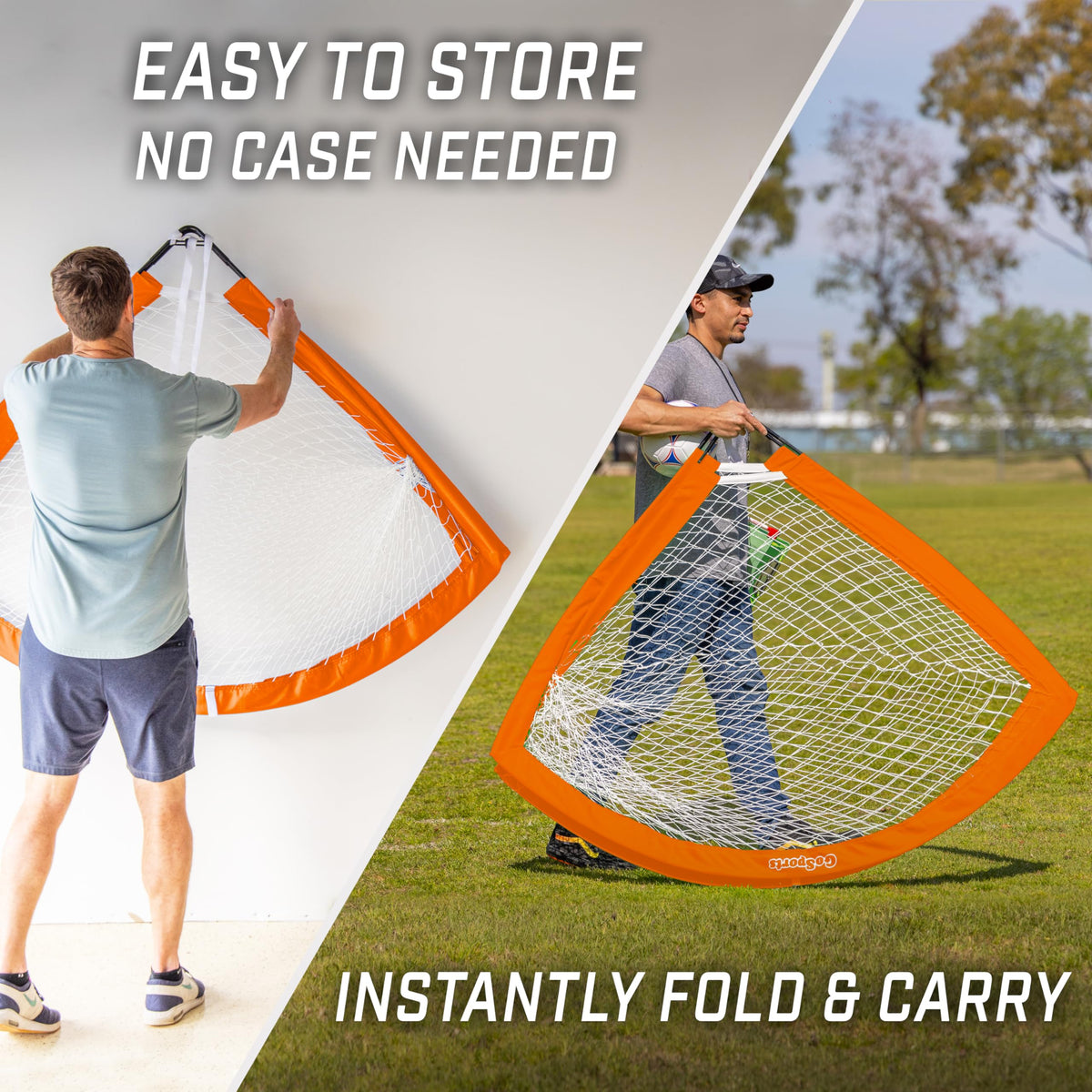 GoSports Team Tone 6 ft x 4 ft Portable Soccer Goal for Kids - Pop Up Net for Backyard - Orange