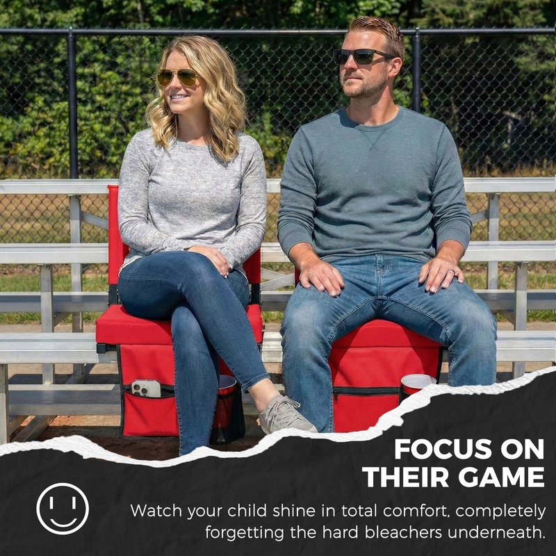 SPORT BEATS Stadium Seats with Back Support Bleacher Chairs with Back and Cushion Thick Padded Bleacher Seats Includes Shoulder Strap Red 2pcs Standard