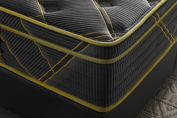 Ottomanson Twin 13" Luxury Black vMustard Eurotop Mattress - Inspired by The Roman Empire - Medium-Firm Hybrid Comfort - Made in USA - Premium Quilted Cover - Fiberglass-Free - Bed in a Box