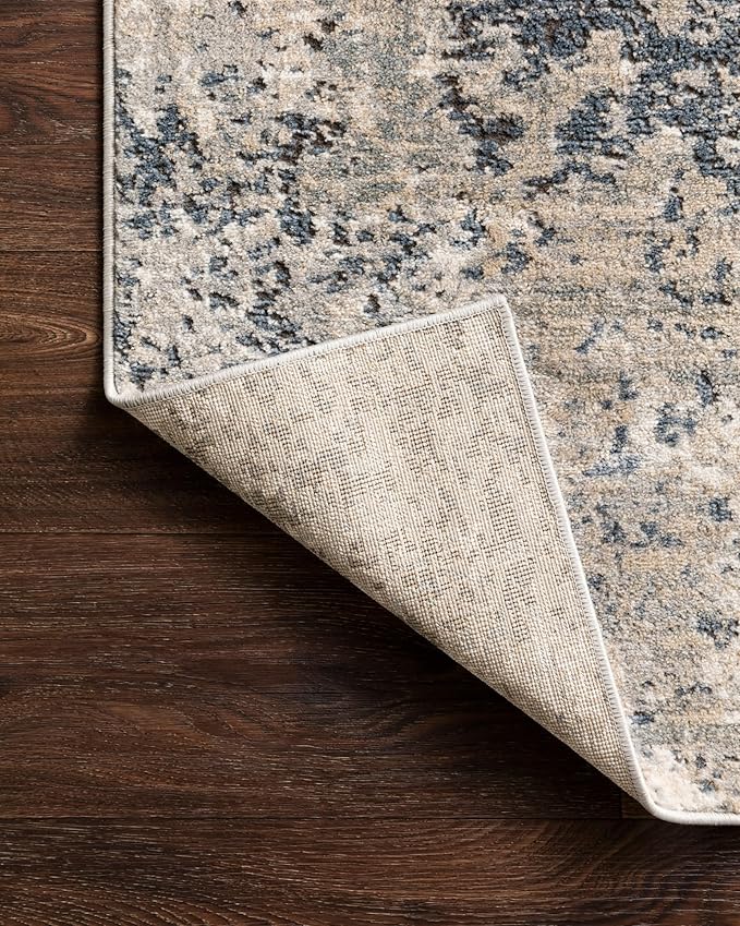 Loloi Teagan Collection TEA-07 Natural/Denim 3'-4" x 5'-7" Accent Rug, Large, Soft Neutral Rug, High-Traffic for Living Room, Bedroom, Home Office, Dining Area