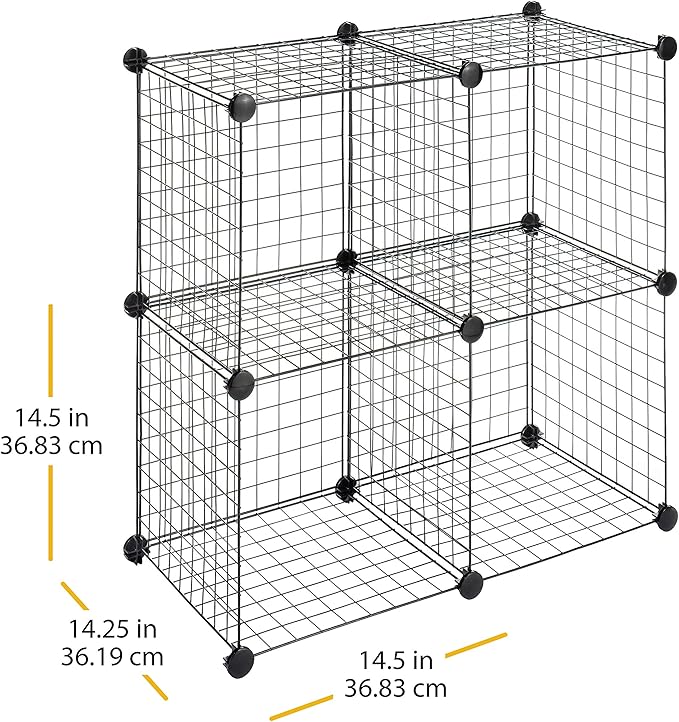 Whitmor Storage Cubes - Stackable Interlocking Wire Shelves -Black (Set of 4)
