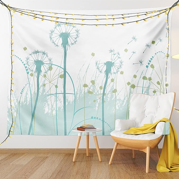 Ambesonne Spring Tapestry, Silhouette Dandelion Floral Foliage Seasonal Blooms Botany Eco Illustration, Fabric Wall Hanging Decor for Bedroom Living Room Dorm, 45" X 30", Khaki Green