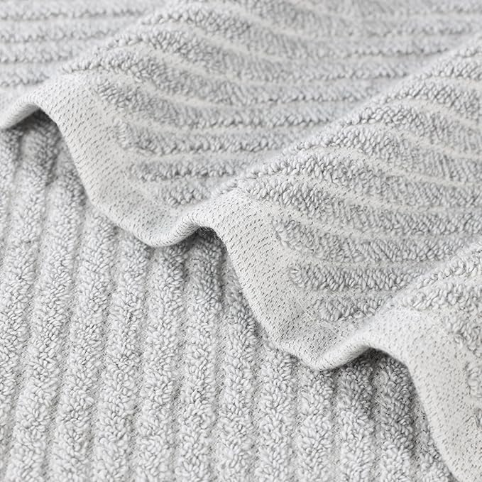 Superior Amelia Viscose Cotton Blend Medium Weight Bath Sheets, for Bathroom, Shower, Spa, Plush, Quick Dry, Ultra-Soft Towels, Essentials, Ribbed Design, Oversized Towels, Set of 2, Platinum